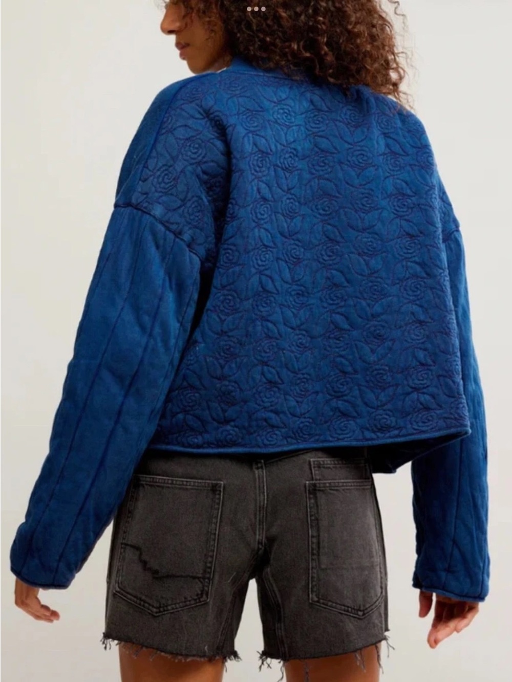 Free People Blue Quilted Rose Quinn Zip Bomber Jacket - Picture 4 of 5